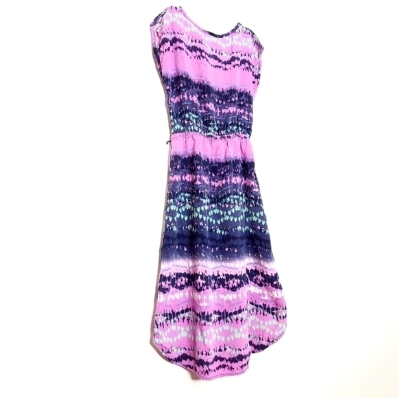 🌶️Tribal Print Girl's Pink and Blue Patterned Sleeveless Dress w/ Round Neck - Picture 8 of 9